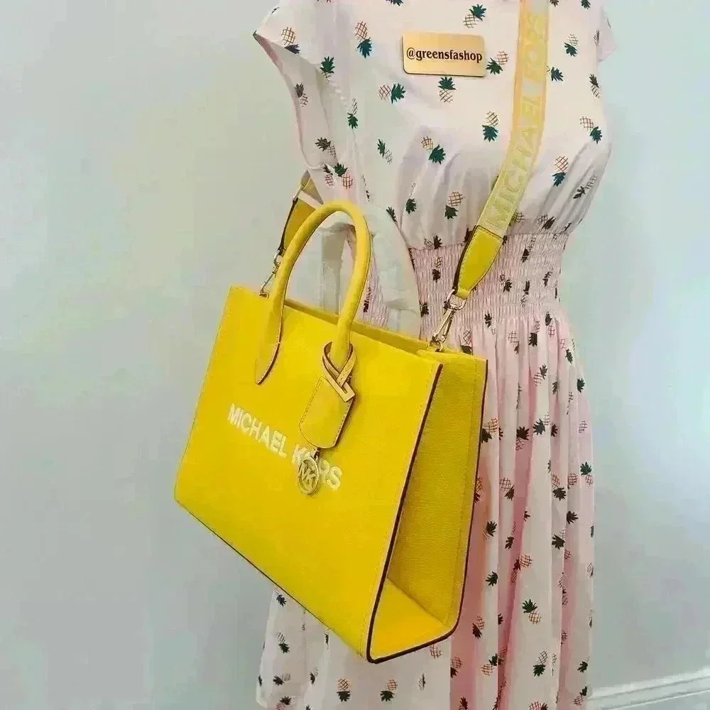 Michael Kors Medium Mirella Leather Tote Shoulder Purse Golden Yellow - Picture 9 of 9